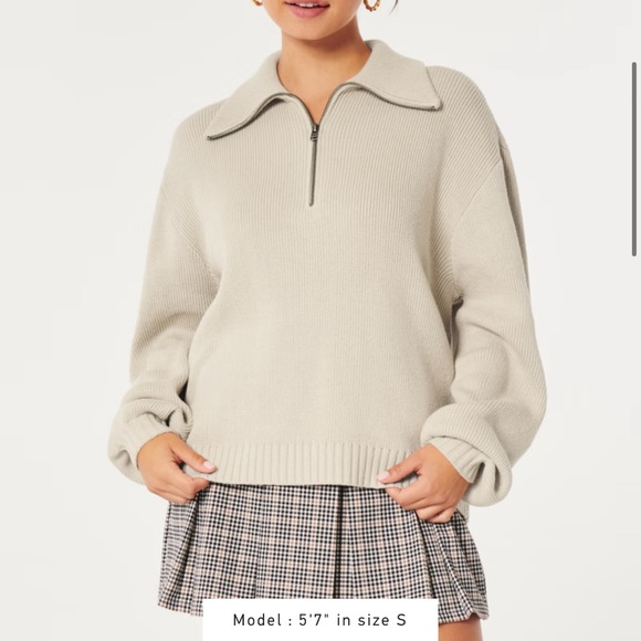 Hollister Oversized Half Zip Sweater in Cream - Picture 7 of 10